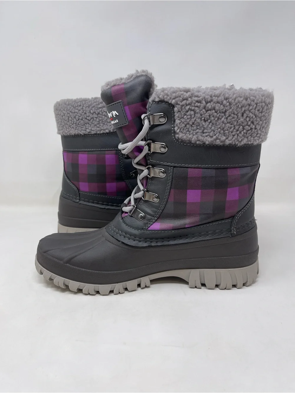 Waterproof Insulated Boots By Cougar Women's‎ Size 8m Gray With Plaid Lace-up